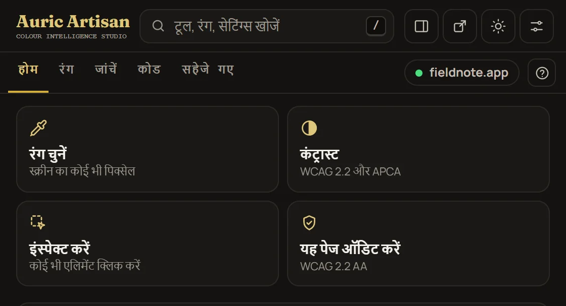 Auric Studio's Home workspace translated into Hindi.